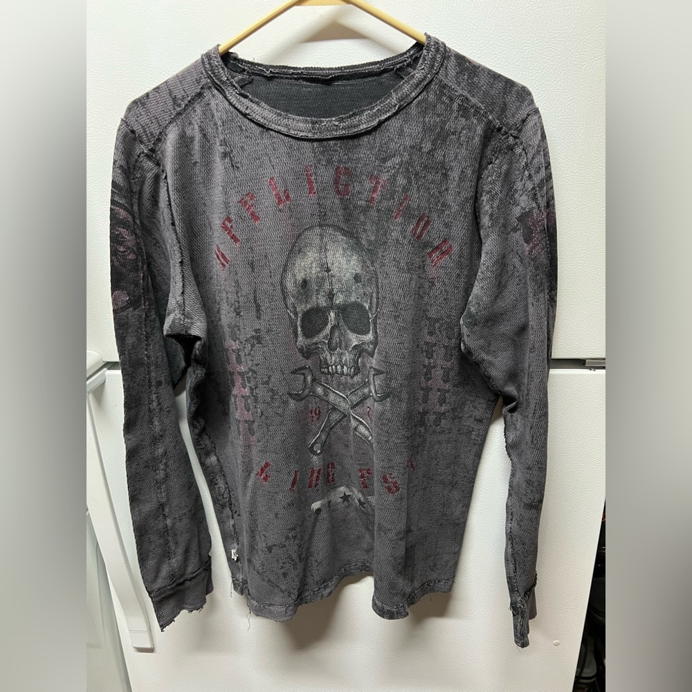 Vintage Y2k Affliction Reversible Thermal Shirt Mens L Long Sleeve
